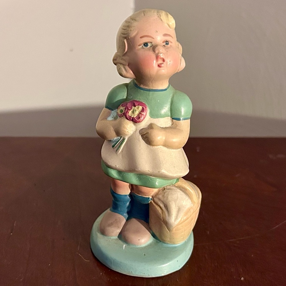 Vintage Coventry Ware Chalkware Girl Figurine With Bouquet Of Flowers